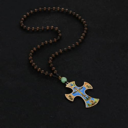 COTTVOTT Wood Rosary Beads Cross Necklace Men Prayer Eastern Orthodox Crucifix Jesus Pendant Necklace - color: color-5