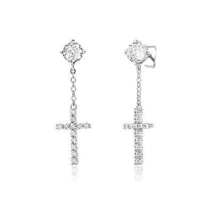 JINAO Cross Hoop Dangle Earrings for Men Women - color: Stud Cross Chain-Silver