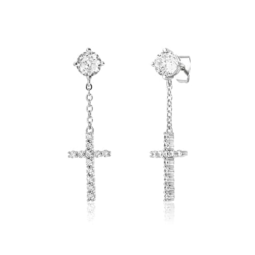 JINAO Cross Hoop Dangle Earrings for Men Women - color: Stud Cross Chain-Silver