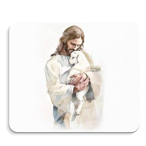 Christian Decor Mouse Pad - Jesus and Lamb Office Decor Mousepad, Religious Mouse Pads for Desk, Christian Gifts for Women, Jesus Coworker Gifts, 9.5x8 Inches - color: Jesus and Lamb