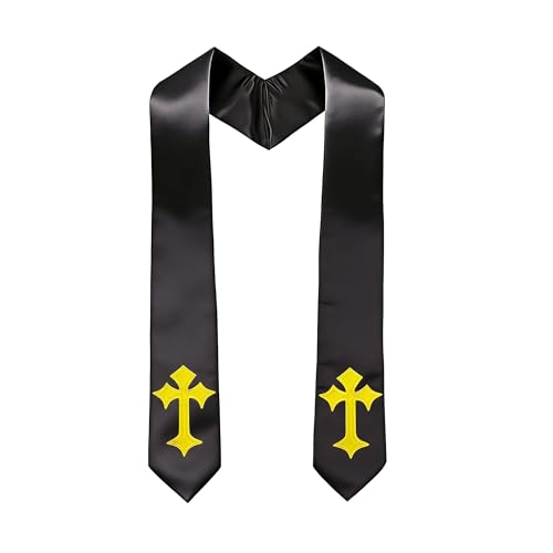 Choir Stole with Cross Embroidery for Church, Ideal for Costume,72" - color: Black