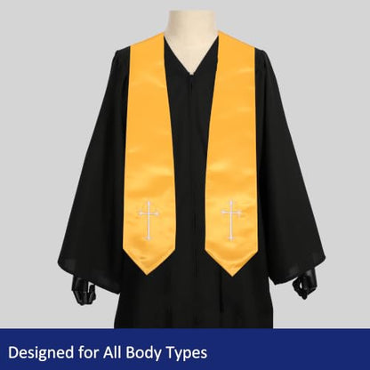 Clergy Stole, Choir Stole with Cross Embroidery 60'' - color: Gold
