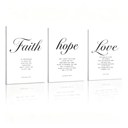 Set of 3 Canvas Wall Art Framed Farmhouse Bible Verses Decor Sign Christian Faith Scripture for Home Living Room Bedroom (Black-1, 16" L x 12" W) - color: Black-1, size: 16"L x 12"W