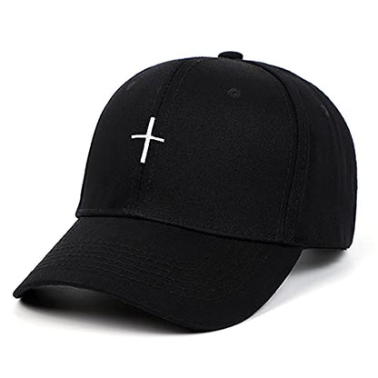 Cross Embroidery Baseball Cap,Adjustable Structured Dad Hat for Men Women Sun Hat - color: Black