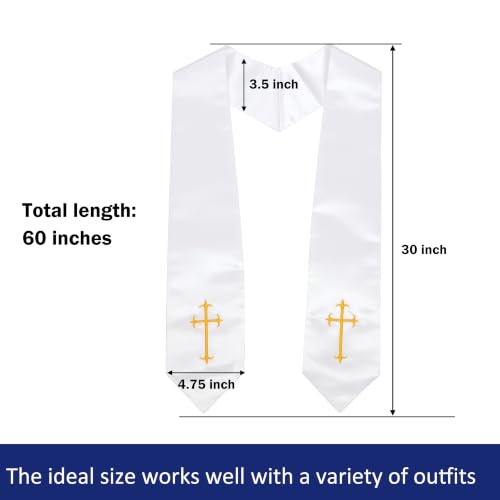 Clergy Stole, Choir Stole with Cross Embroidery 60'' - color: White