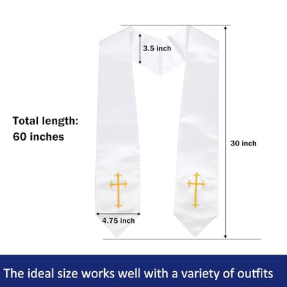 Clergy Stole, Choir Stole with Cross Embroidery 60'' - color: White