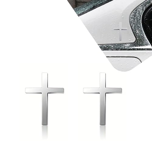 3D Christian Cross Car Decal - Metal Jesus Stickers for Cars, Trucks, SUV, Bible Religious Auto Emblem, Waterproof Chrome Silver Adhesive Backing (Silver*2) (Silver) - color: Silver