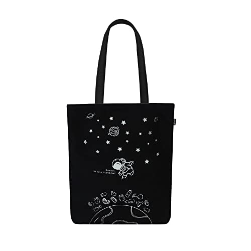 Ecoright Tote Bag for Women with Zipper, Small Tote Bag, Canvas Bag, Reusable Cotton Bag for Beach, Grocery, School & Work - color: Houston (Black)