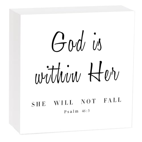God is within Her Bible Verse Wooden Box Sign, Jesus Decor For Home Office Table Desk And Wall, Inspirational Gifts For Friends Family - color: God is within Her