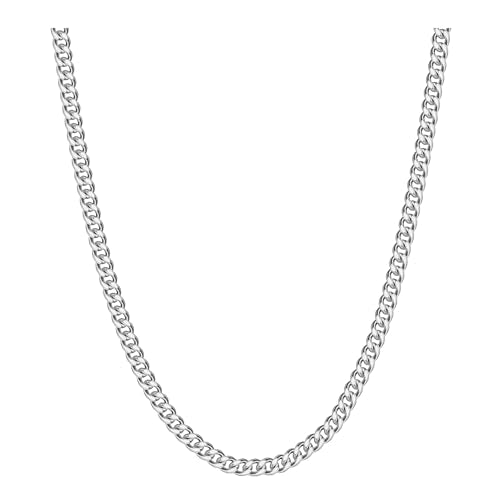 Reoxvo Stainless Steel Cuban Link Chain Necklaces Jewelry for Men - color: a.5mm width-steel, size: 20.0 Inches