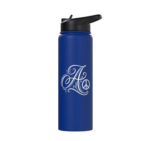 fancy Italic script Initial Letter A minimalist peace symbol Stainless Steel Insulated Water Bottle - color: Royal Blue