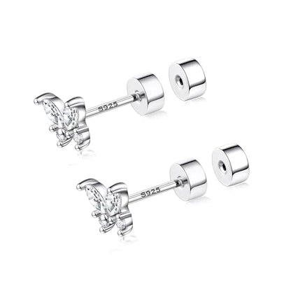 CEROUNO Flat Back Stud Earrings - 925 Sterling Silver Post Flatback Earrings Gold Silver Cubic Zirconia Earrings Studs for Women - color: Silver Butterfly