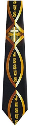Mens Christian Themed Jesus Crosses Novelty NeckTie Ties - color: Black Golld