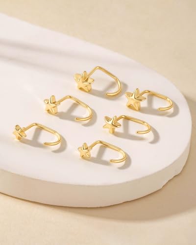 3 Pairs Backless Earrings for Women, Stay Close Half Hoop Earrings - color: Gold-Star 4/5/6mm
