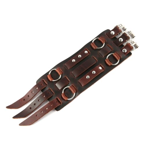 HZMAN Men's Alloy Genuine Leather Bracelet Bangle Cuff Adjustable - color: Brown