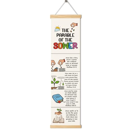Christian Hanging Banner, The Parable of the Sower Poster, Bible Lesson for Kids, Christian Home Decor for Playroom Church Room, Family Hanging of Scripture and Words Decorations 10 - color: Style 10