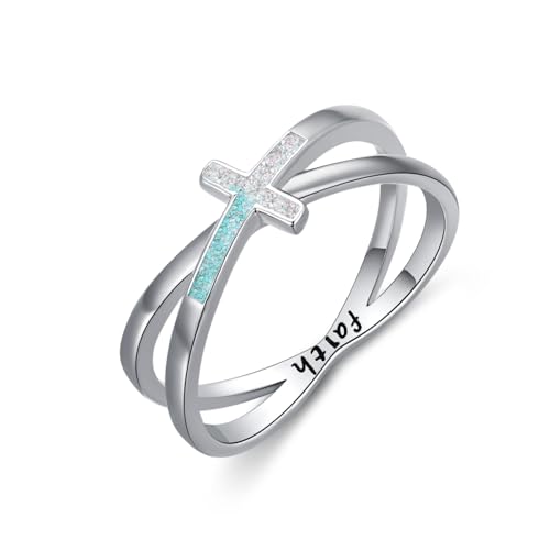 Cross Rings 925 Sterling Silver for Women Christian Religious Jewelry Faith Gifts for Mom Wife Girlfriend Her - color: White-5