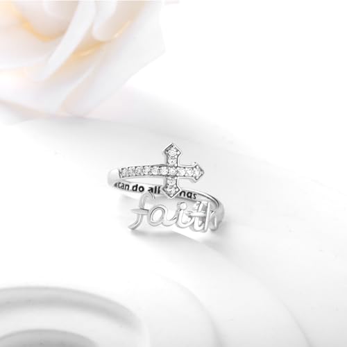 Helonley Cross Faith Ring for Women - 925 Sterling Silver Inspiration Rings - style: I Can Do All Things