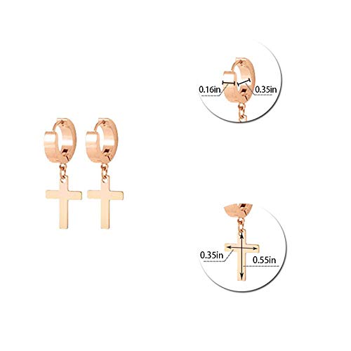 Men Women Stainless Steel Cross Earrings Set Dangle Hinged Earrings of Dangle Hinged Earrings Cross hoop Earrings - color: 6 Pairs Cross Earrings (Silver+gold+black+Colorful gold+blue)