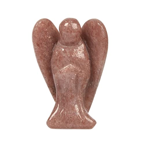 Justinstones Carved Strawberry Quartz Gemstone Peace Angel Pocket Guardian AngelHealing Statue 2 inch - color: Strawberry Quartz