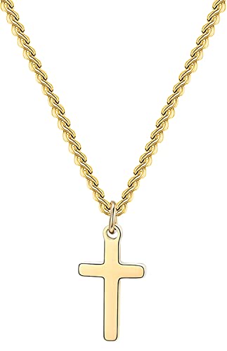 Cross Necklace for Women Stainless Steel Small Cross Pendant with Cuban Chain Simple Faith Jewelry for Men Women 14-22 Inches - color: Gold-plated, style: 16inch