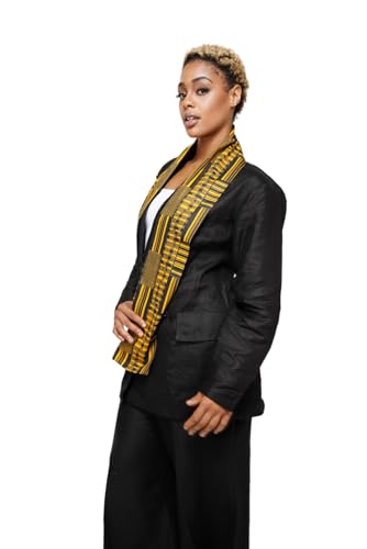 Dupsie's Kente African Print Stole – Made in Africa Black History Month Sash for Church, Choir, School & Cultural Events - color: Black and Gold