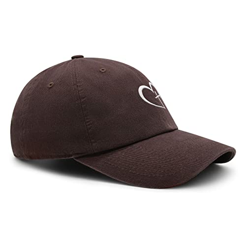 JPAK Heart and Cross Premium Dad Hat Embroidered Cotton Baseball Cap Christian Faith - color: Brown