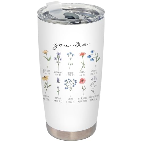 Inspirational Christian Floral Tumbler, You Are Bible Verse Religious Stainless Steel Tumbler with Lid and Straw 20oz, Christian Faith Based Gifts Travel Coffee Cup - color: youare
