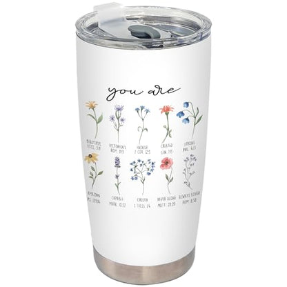 Inspirational Christian Floral Tumbler, You Are Bible Verse Religious Stainless Steel Tumbler with Lid and Straw 20oz, Christian Faith Based Gifts Travel Coffee Cup - color: youare