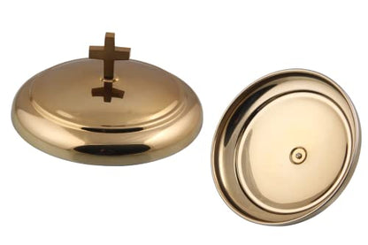 Communion Set for Church - One Communion Tray & Bread Plate with Lid - color: Shiny Gold Finish