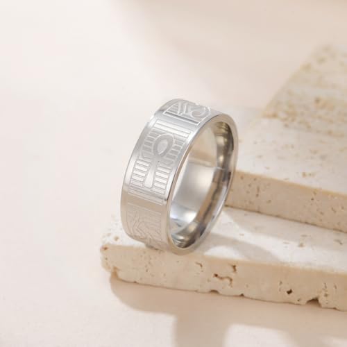 VASSAGO Stainless Steel Ancient Egyptian Ring for Men Women - color: silver, size: 9