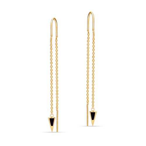 LeCalla 925 Sterling Silver Long Drop Earrings for Women | Lightweight Long Tassel Chain Threader Drop Dangle Earring for Women - color: Black Triangle Drop