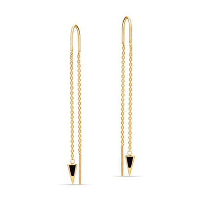 LeCalla 925 Sterling Silver Long Drop Earrings for Women | Lightweight Long Tassel Chain Threader Drop Dangle Earring for Women - color: Black Triangle Drop