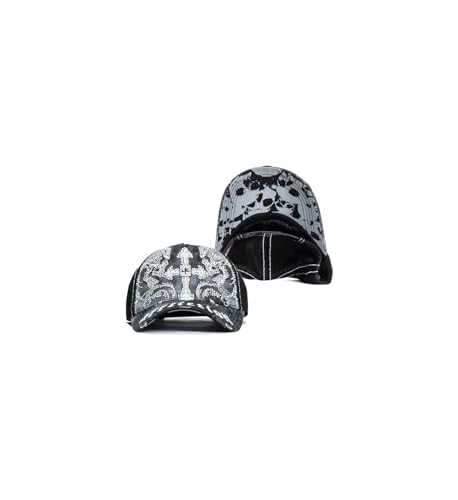 Affliction Men's Baseball Cap, Gothic Style, Embroidered Pattern - color: Black Potassium Spray (Winged Up)