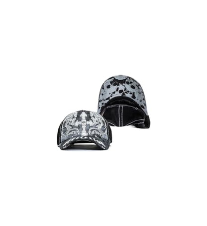 Affliction Men's Baseball Cap, Gothic Style, Embroidered Pattern - color: Black Potassium Spray (Winged Up)