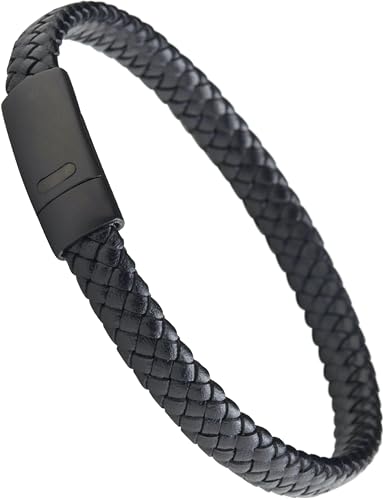 Forge & Foundry Hanover Men's Genuine Interwoven Leather Braided Bracelet - color: Black Plain, size: Large