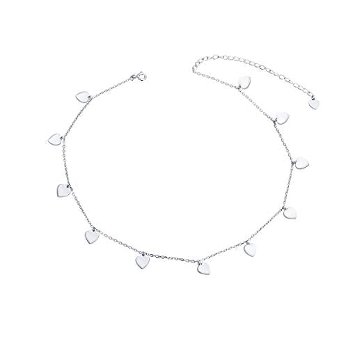 DAOCHONG Women S925 Sterling Silver Disc Statement Choker Necklace - style: Love Heart