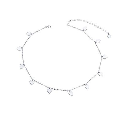 DAOCHONG Women S925 Sterling Silver Disc Statement Choker Necklace - style: Love Heart