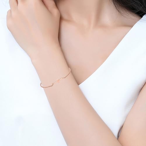 NARTGO Sideways Cross Christian Bracelet for Women Religious Faith Believe Bracelet Baptisms Jewelry Gift Stainless Steel Adjustable Chain - color: Rose Gold