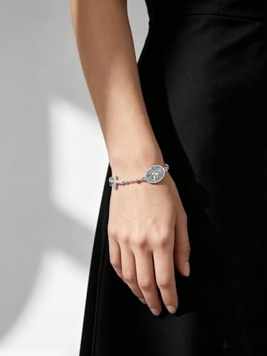 Patron Saint Medal Bracelets for Women Silver Rosary Bracelet