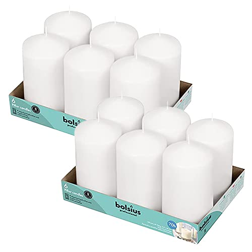 BOLSIUS 12 White Pillar Candles Bulk - 3x6 Inches Candle Set - 70+ Hours Clean Burning - No Palm Oil - 0% Animal Fat - Premium European Quality - Unscented Dripless Party Pillars - size: 3x6 Inches, style: 12 Count