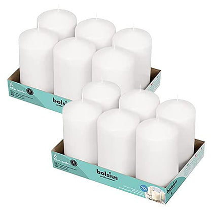 BOLSIUS 12 White Pillar Candles Bulk - 3x6 Inches Candle Set - 70+ Hours Clean Burning - No Palm Oil - 0% Animal Fat - Premium European Quality - Unscented Dripless Party Pillars - size: 3x6 Inches, style: 12 Count