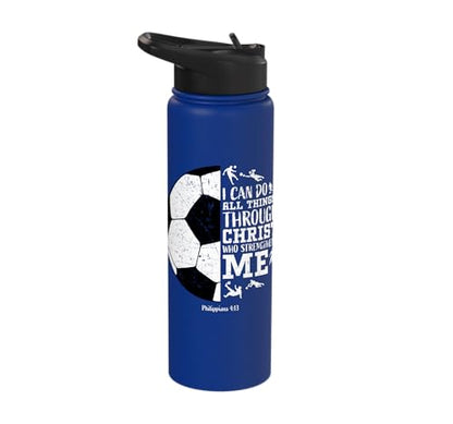 Christian Soccer Faith Graphic Bible Verse Philippians 4:13 Stainless Steel Insulated Water Bottle - color: Royal Blue