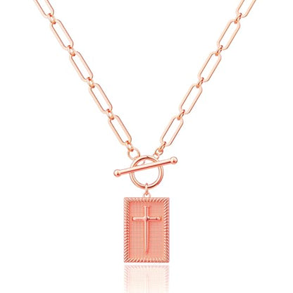 Robaice 14K Gold Plated Toggle Cross Necklace for Women - color: A Rose Gold Cross Necklace