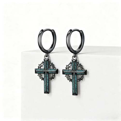 Black Dangle Drop Earrings 925 Sterling Silver Turquoise Earrings Jewelry Gifts for Women Men - style: Cross-Crown of Thorns