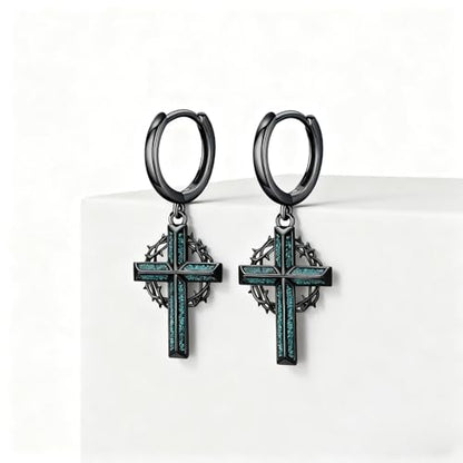 Black Dangle Drop Earrings 925 Sterling Silver Turquoise Earrings Jewelry Gifts for Women Men - style: Cross-Crown of Thorns