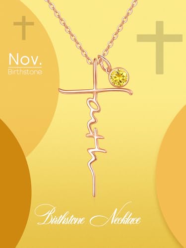 Faith Necklace White/Rose/Gold Birthday Gifts for Wife Her - color: Rose Gold-11-November