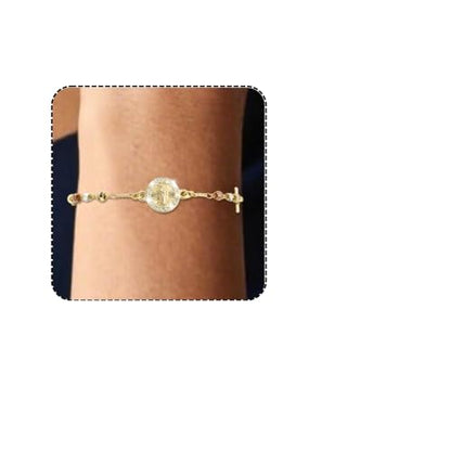 J&H DiaJuvelo Catholic Rosary Bracelet for Women 14K Gold Virgin Mary Rosarios Jesus Cross Charm Link Chain Virgen de Guadalupe Religious Jewelry Gifts for Confirmation Baptism First Communion - style: Gold Rosary E