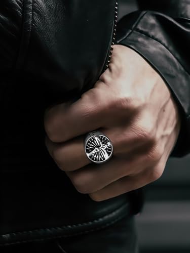 Christian Cross Rings for Men - Stainless Steel Jesus Jewelry with Celtic Knot Sides (Gold/Black/Silver) - Catholic Religious Gift, Size 7-13 - color: J: Silver-Cross