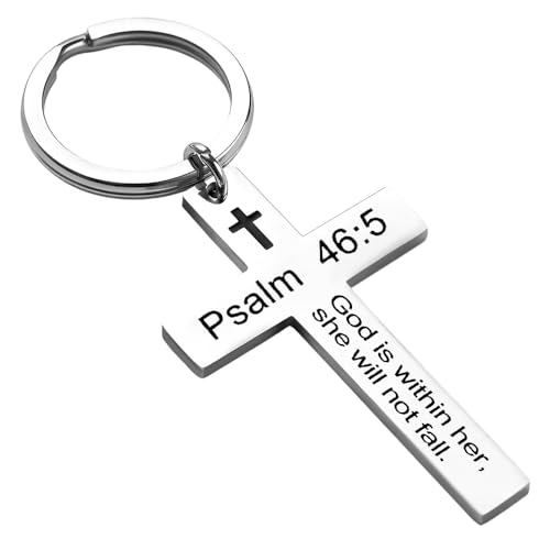 YALLNASL Christian Christmas Birthday Gifts for Daughter Son Inspirational Gifts for Women Men Christian Cross Keychains - color: Psalm 46:5